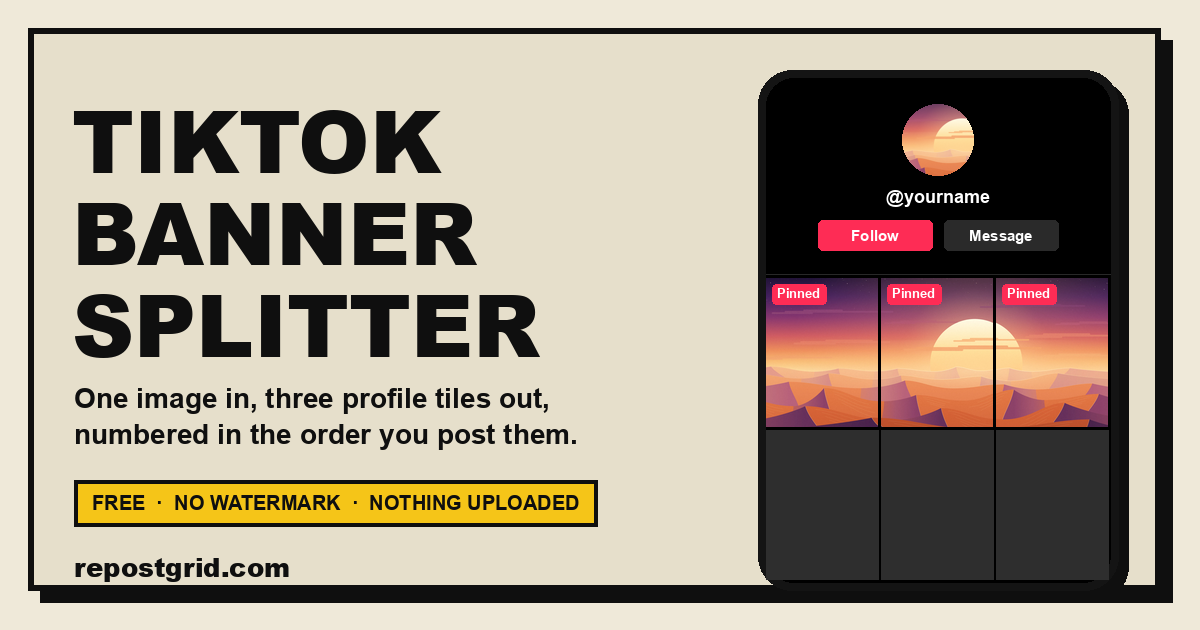 TikTok Banner Splitter - cut one image into 3 profile tiles preview